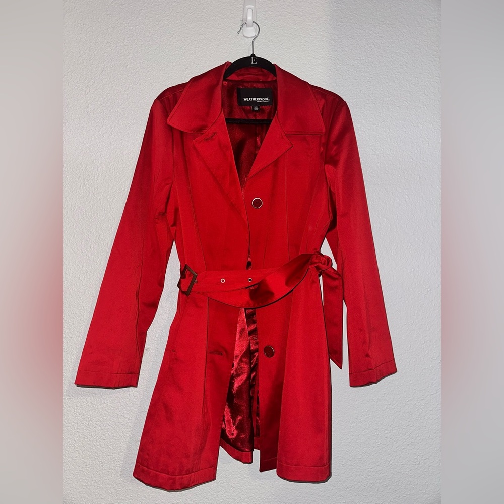 Red trench coat/ pea coat. Sexy, business women’s coat.